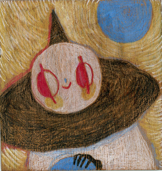 Drawing #24: "Holsomclown and the Blue Sun" on 1870s walnut wood