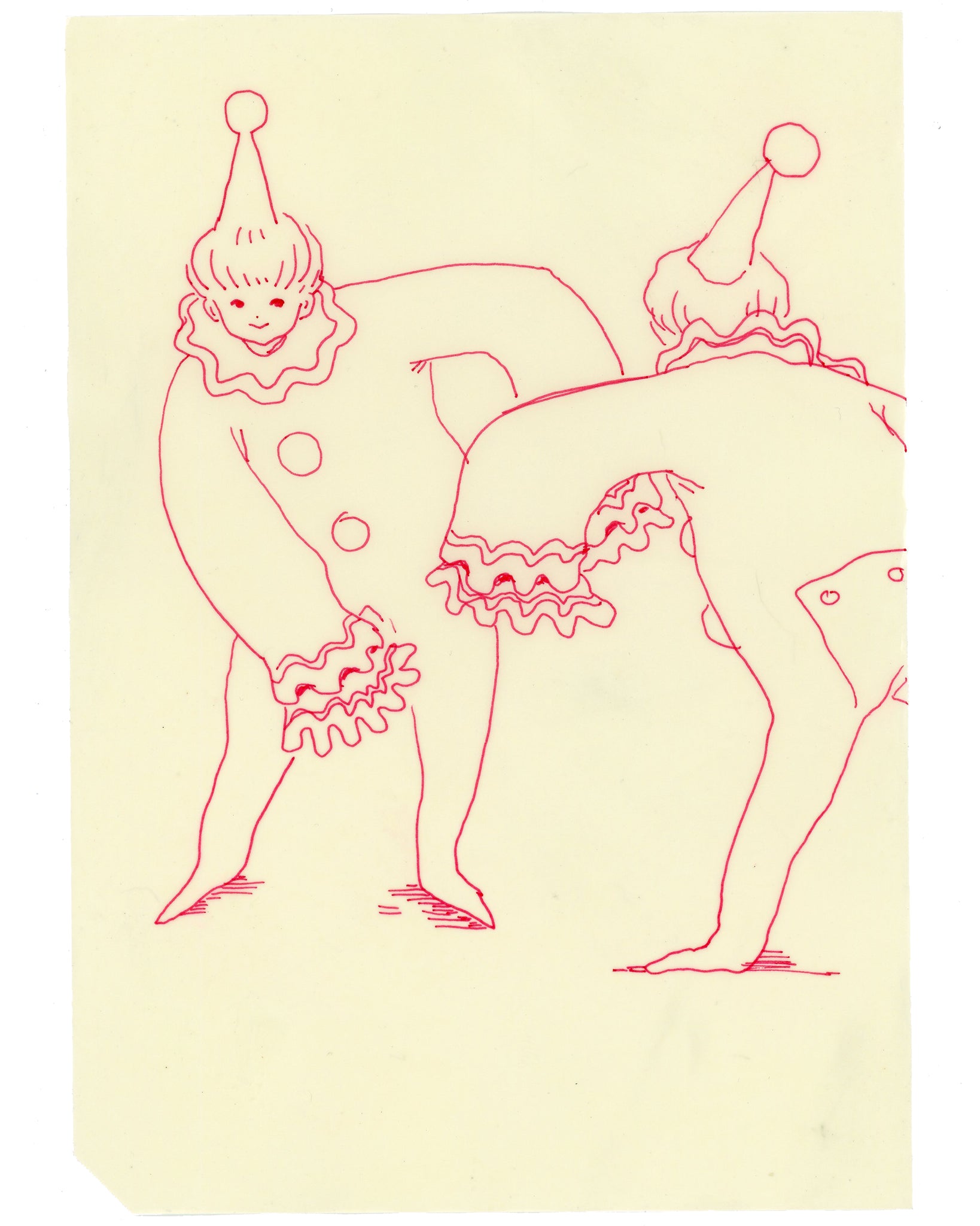 Drawing #45: "Pajama Clowns" [Beeswaxed Midori A5 paper]