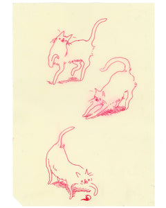 Drawing #41: "Kittens in Red" [Beeswaxed Midori A5 paper]