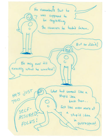 Drawing #44: "Tinybirdman: Self-Assured" [Beeswaxed Midori A5 paper]