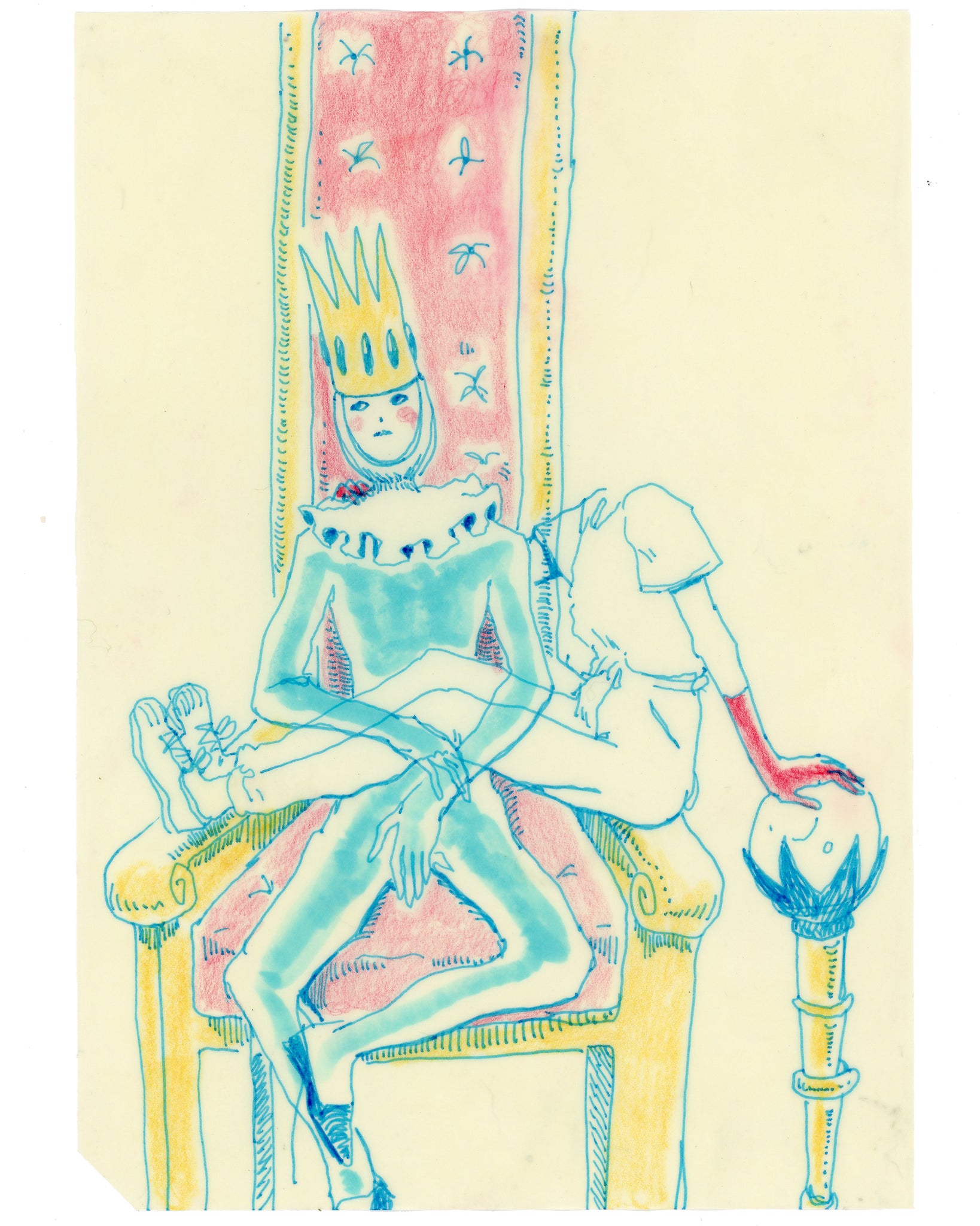 Drawing #47: "Kingly Muse and the Court Fool" [Beeswaxed Midori A5 paper]