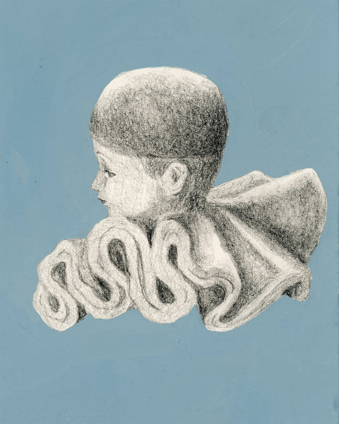 Drawing #122: ANRI 'Love Remembered' Pierrot Figurine Study #2 [Graphite and Gouache on Watercolor Paper, 5 x 7 inches]