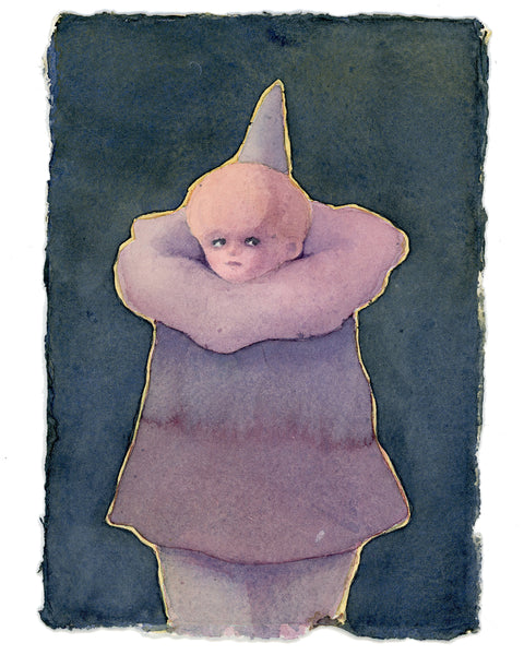Watercolor #7: "Purple Pierrot Child" Handmade A5 Watercolor Paper with Deckled Edges
