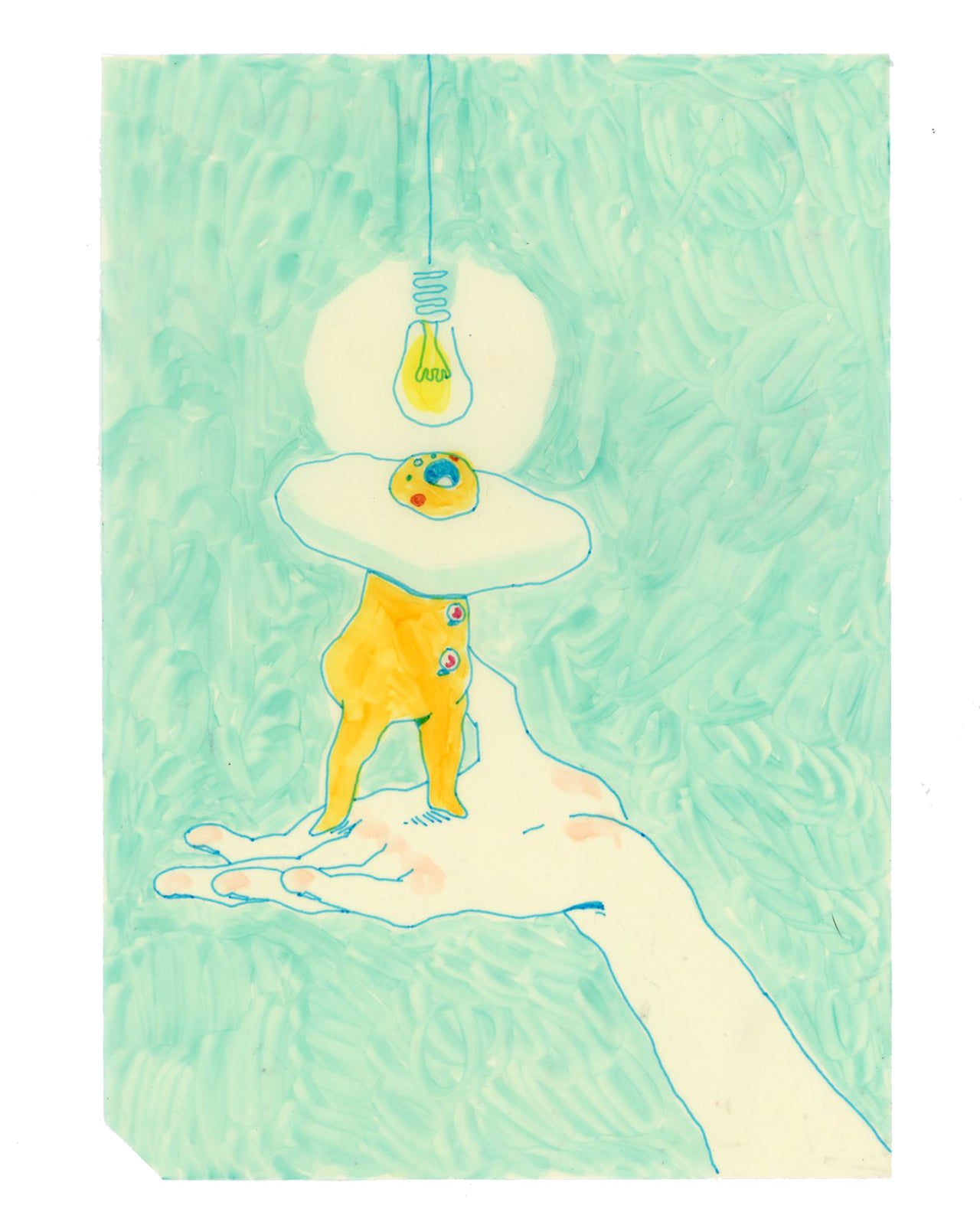 Drawing #74: "Egg Boy Screaming at Electric Light, No.2" [Beeswaxed Midori A5 paper]
