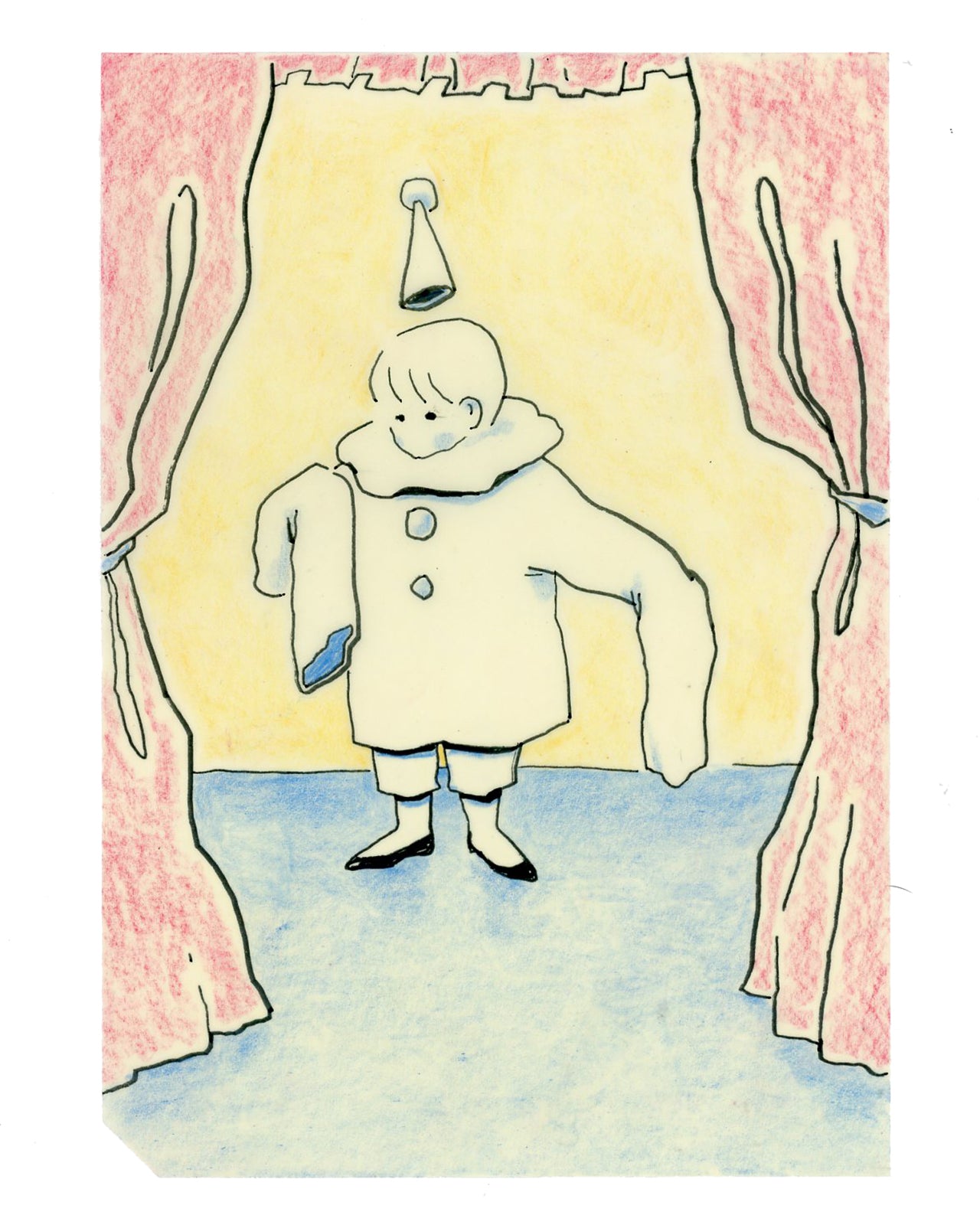 Drawing #76: "Powder Pierrot" [Beeswaxed Midori A5 paper]