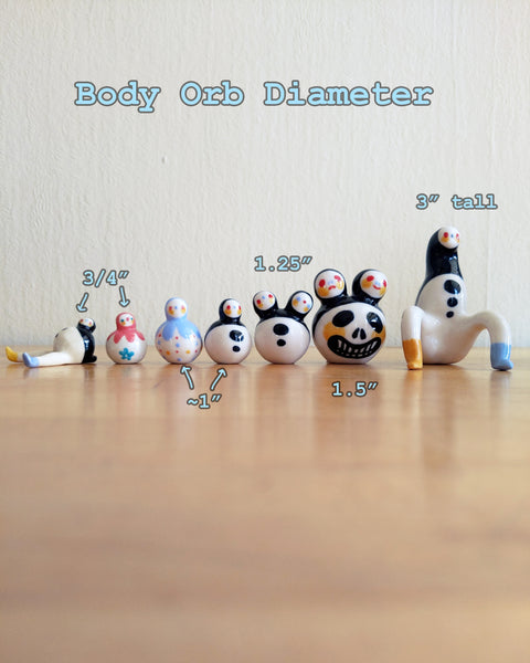 Tinybirdman Ceramic Art Toy [22.017: Black Lace, Body Diameter just under 1 inch]