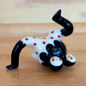 Tinybirdman Ceramic Art Toy [22.009: Black Scallop with Red Polka Dots]