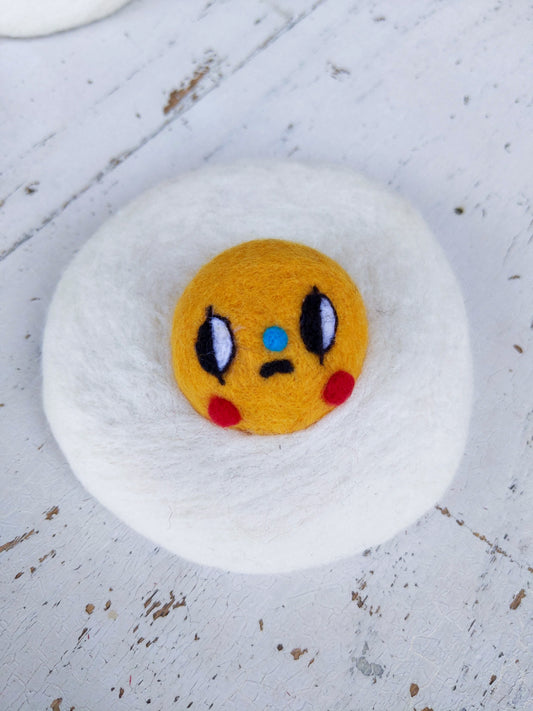 Needle Felted Fried Egg Pin #1