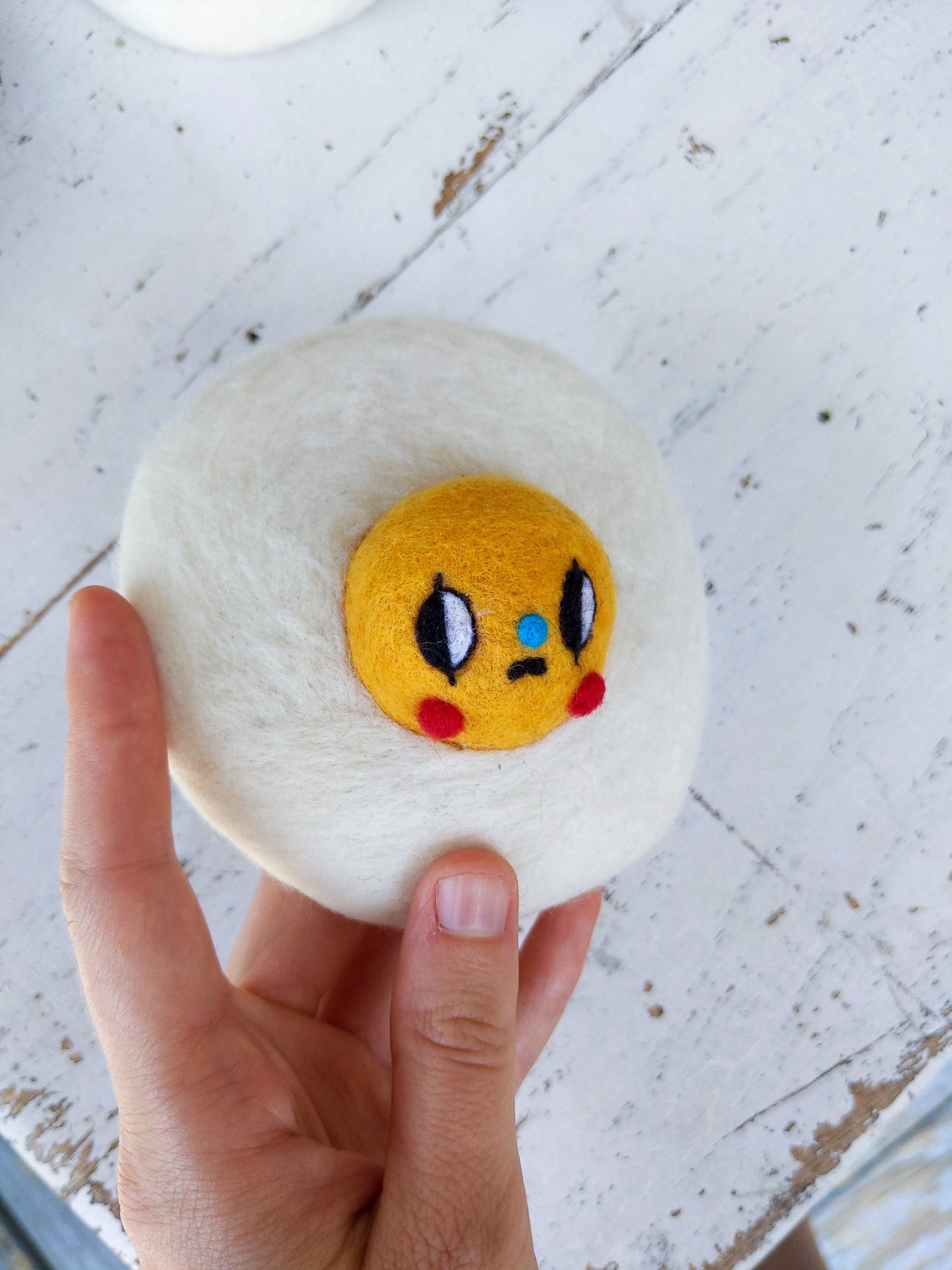 Needle Felted Fried Egg Pin #1