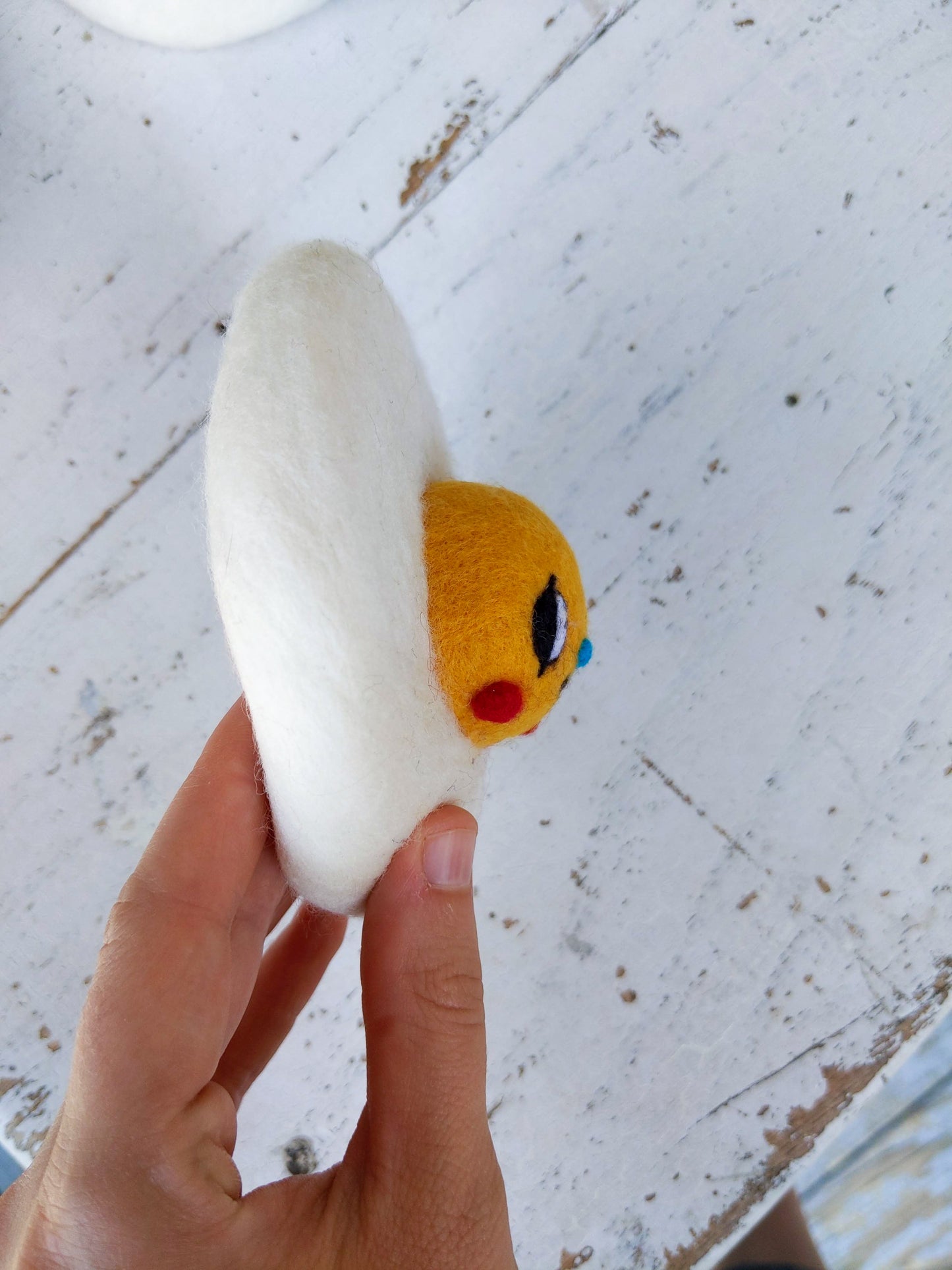 Needle Felted Fried Egg Pin #1