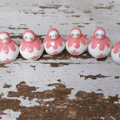 Birbauble Ceramic Art Toy [Pastel Pink + White Flower]