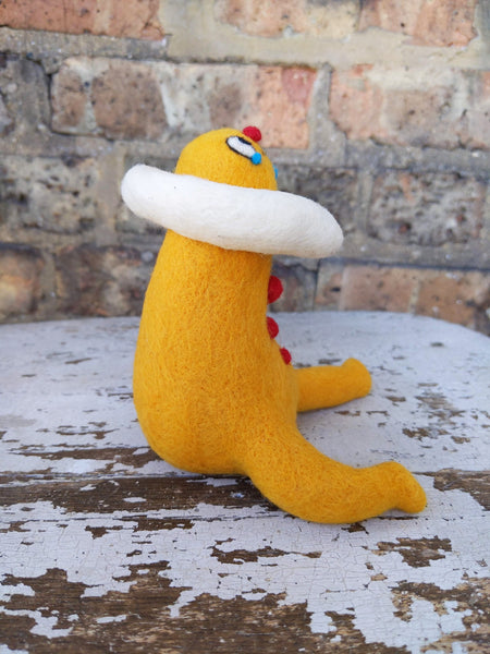Egg Boy #36: Marbleguts the First [Needle-felted, Weighted, Removable Egg White Ruff]