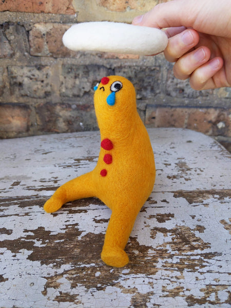 Egg Boy #36: Marbleguts the First [Needle-felted, Weighted, Removable Egg White Ruff]