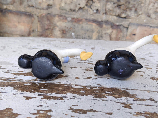 Tinybirdman Ceramic Art Toy [Foot High Five Duo, 1.25" in diameter bodies, minor base imperfection]