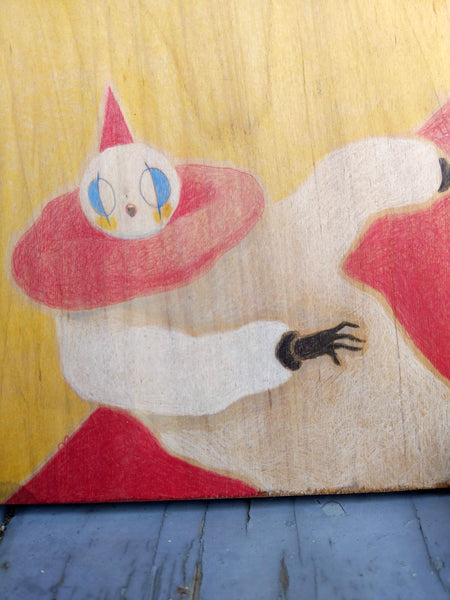 Drawing #38: "Red Holsomclown Runs Screaming From The Daylight" [10 3/8 x 8 x 1/2 on Maple]
