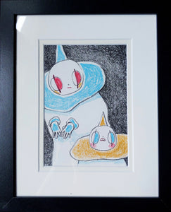 Drawing #102: "Holsomclowns: Complaint and Contemplate" [Double Matted 8x10 inch Framed Drawing with 5x7 inch opening]