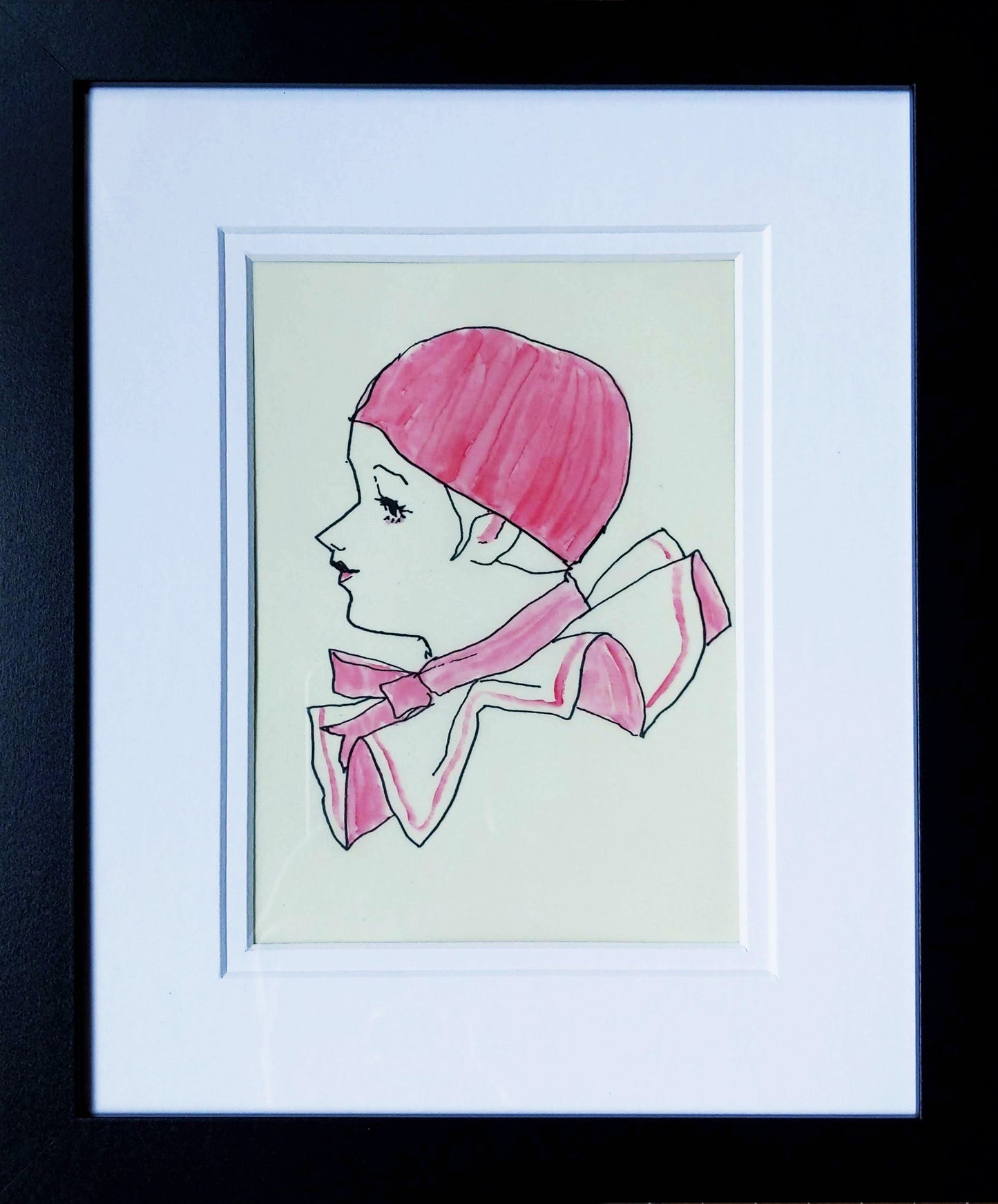 Drawing #101: "Pierrot Love Music Box Study #3" [ Beeswaxed Midori Paper in Double Matted 8x10 inch Frame with 5x7 inch opening]