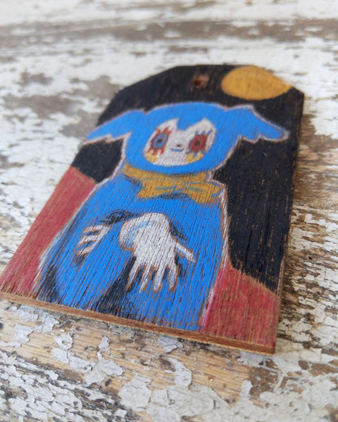 Drawings #114 + #115 "Tinybirdman in Tower" and "Sincere Salutations" [Set of Two 2.5 x 4 inch Custom Cut Luan Wood Tags]