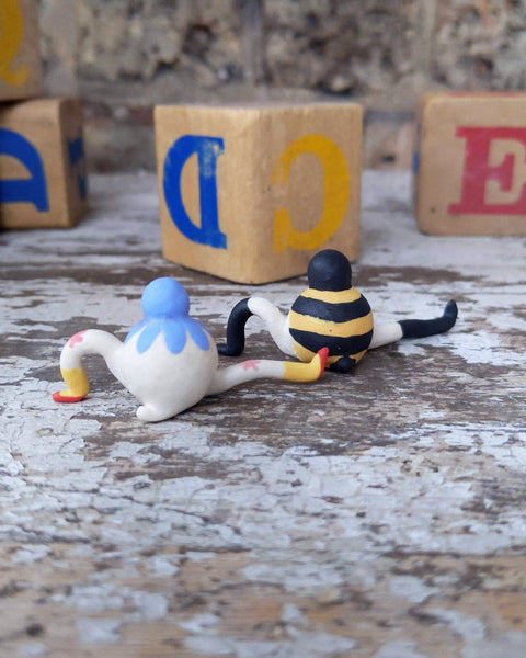 Tinybirdman Ceramic Art Toy [Matte Duo: Blue Flower + Bee]
