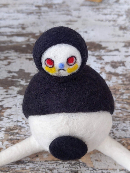 Needle Felted Tinybirdman #2 [Merino Wool, Weighted with Glass Marbles]