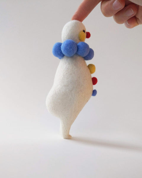 Needle Felted Art Doll: Large Nose Clown [Red Nose with Frown,  Merino wool, 5.5 inches]