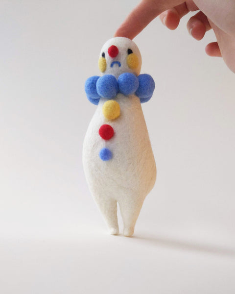 Needle Felted Art Doll: Large Nose Clown [Red Nose with Frown,  Merino wool, 5.5 inches]