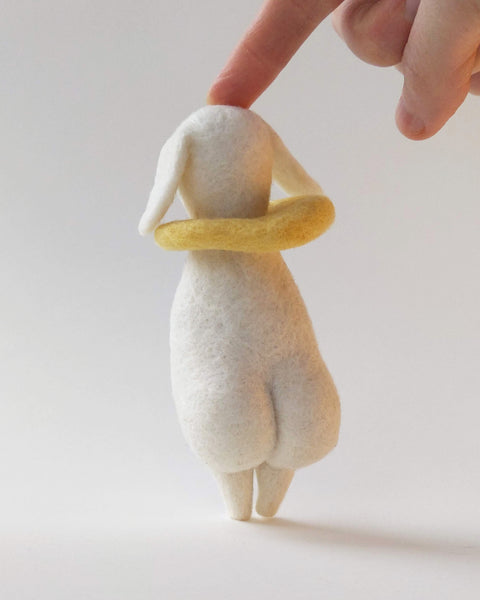 Needle Felted Art Doll: Lemon Mint Goat Pierrot [4.5 inches, Merino Wool]