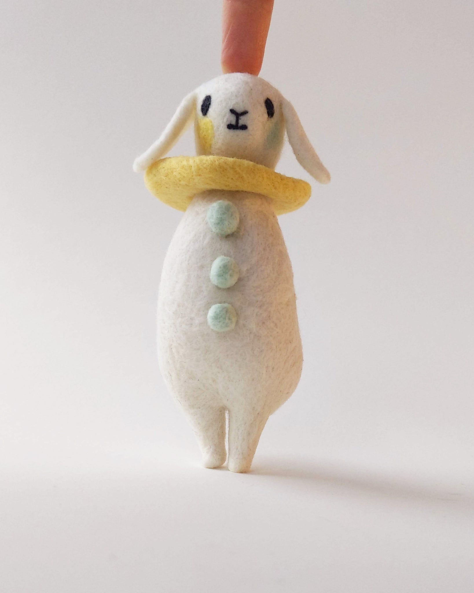 Needle Felted Art Doll: Lemon Mint Goat Pierrot [4.5 inches, Merino Wool]