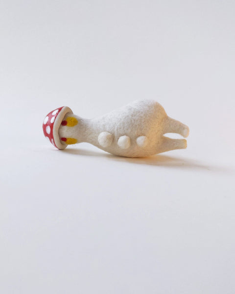Needle Felted Mushroom Art Doll #11 [Merino Wool Body with Red Glazed Porcelain Cap, 3.75 inches]