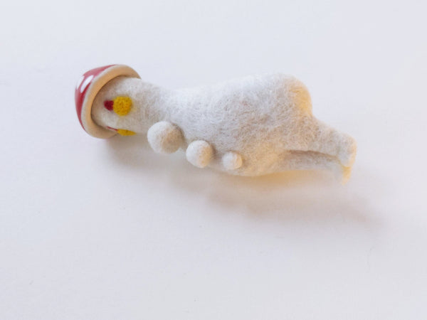 Needle Felted Mushroom Art Doll #10 [Merino Wool Body with Red Glazed Porcelain Cap, 3.5 inches]