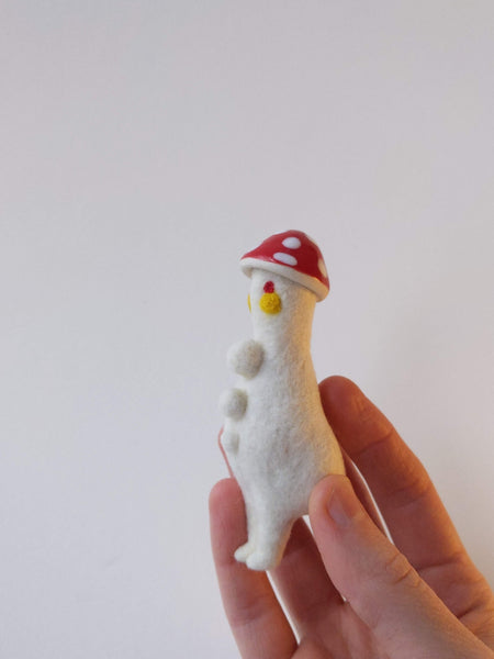 Needle Felted Mushroom Art Doll #10 [Merino Wool Body with Red Glazed Porcelain Cap, 3.5 inches]