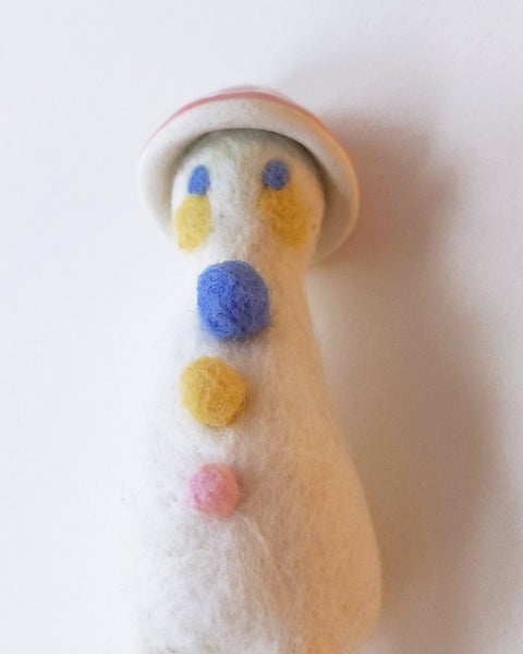 Needle Felted Mushroom Art Doll #8 [Merino Wool Body with Pink Glazed Porcelain Cap, 3.25 inches]