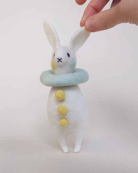 Needle Felted Art Doll: Lemon Mint Bunny Pierrot [5.75 inches, 100% Wool]