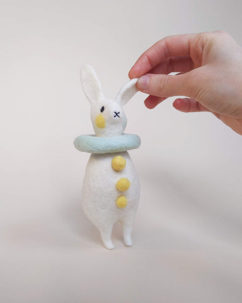 Needle Felted Art Doll: Lemon Mint Bunny Pierrot [5.75 inches, 100% Wool]