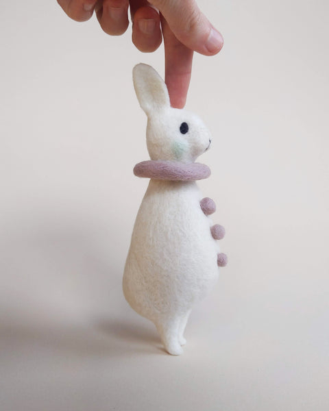 Needle Felted Art Doll: Lavender Mint Bunny Pierrot [5.5 inches tall, 100% Wool]