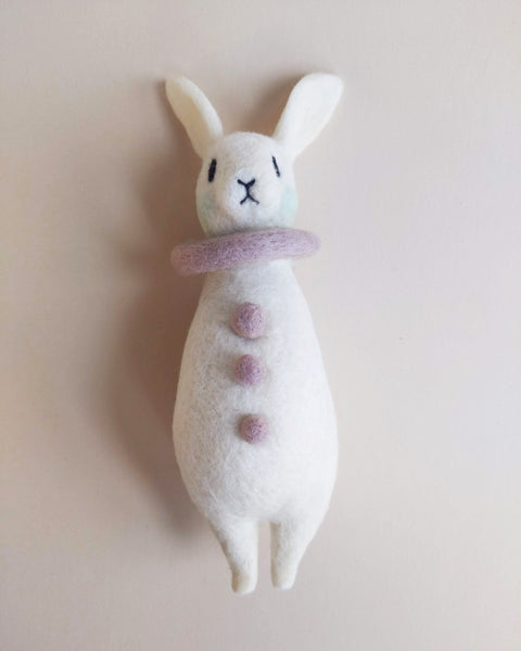 Needle Felted Art Doll: Lavender Mint Bunny Pierrot [5.5 inches tall, 100% Wool]