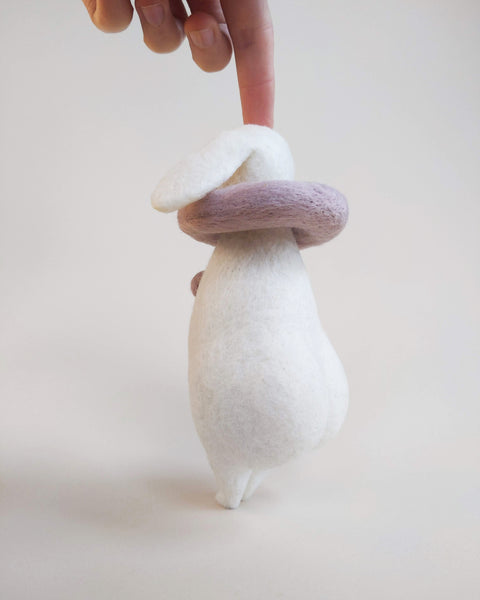 Needle Felted Art Doll: Lavender Lop-Eared Bunny Pierrot [6 inches tall, 100%  Wool]