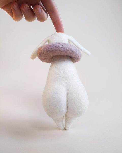Needle Felted Art Doll: Lavender Lop-Eared Bunny Pierrot [6 inches tall, 100%  Wool]