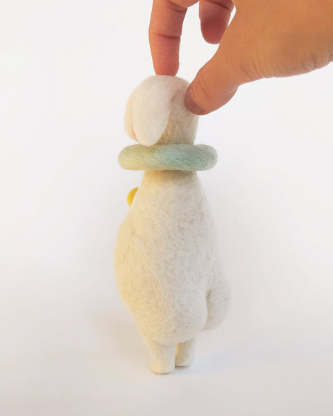 Needle Felted Art Doll: Bunny Pierrot #7 - Stoplight Lop [6 inches tall, 100%  Wool]