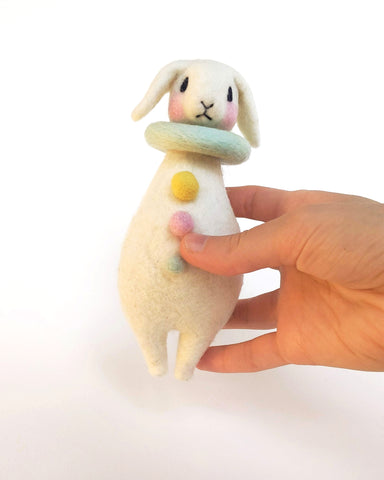 Needle Felted Art Doll: Bunny Pierrot #7 - Stoplight Lop [6 inches tall, 100%  Wool]