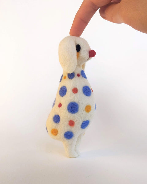 Needle Felted Art Doll: Lop-Eared Polka Dot Clown Rabbit [5 inches tall, 100%  Wool]