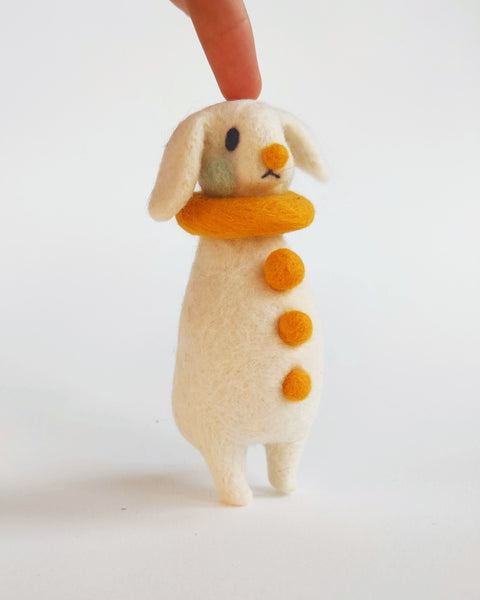 Needle Felted Art Doll: Yolk Yellow Bunny Clown [5 inches tall, 100%  Wool]