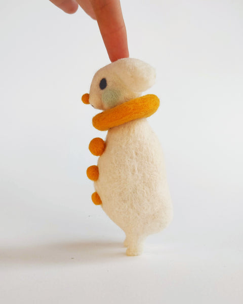 Needle Felted Art Doll: Yolk Yellow Bunny Clown [5 inches tall, 100%  Wool]