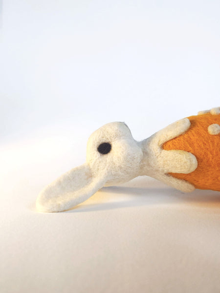 Needle Felted Art Doll: Yolk and White Flower Bunny [7 inches tall, 100%  Wool]