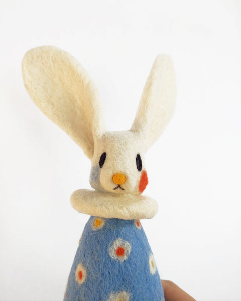 Needle Felted Art Doll: Venomous Blue Bunny Pierrot [8.5 inches tall, 100%  Wool]