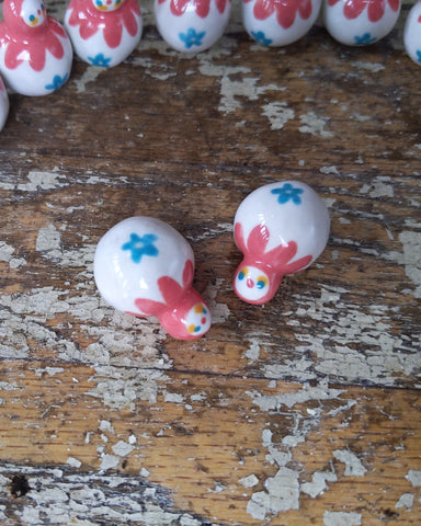 Birbauble Ceramic Art Toy [Pink + White Flower Seconds]