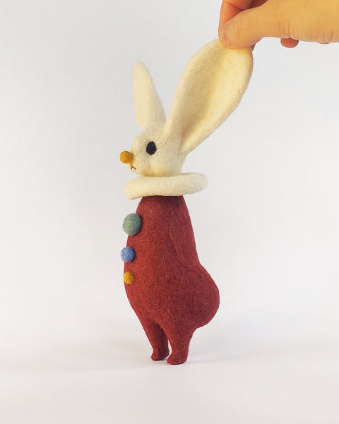 Needle Felted Art Doll: Whitecap Yellow-nosed Mulberry Bunny Pierrot [7.5 inches tall, 100%  Wool]