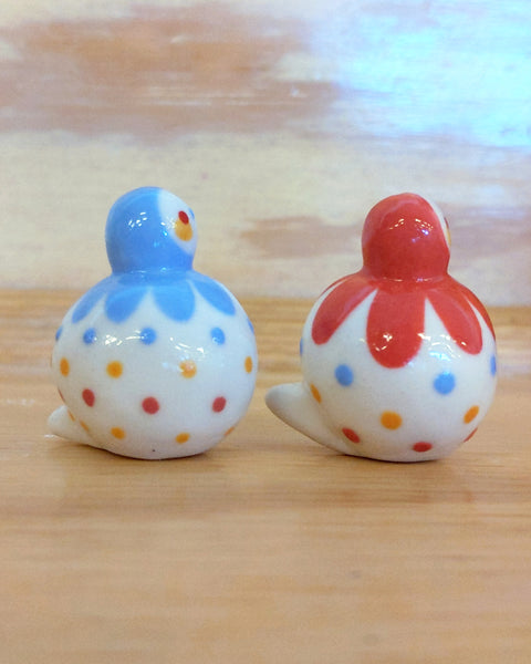 Birbauble Ceramic Art Toy Duo [BB22.001 + BB22.002  Pastel Primary Polka with Heart Butts]