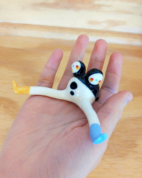 Tinybirdman Ceramic Art Toy [22.005: Two-headed, V-sitting pose, Right Head Turned]
