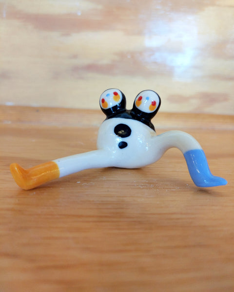 Tinybirdman Ceramic Art Toy [22.006: Two-headed, Right Knee Up]